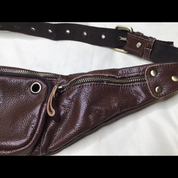Laoshizi Brown Leather Belt Bag Fanny Pack Sling - Picture 4 of 9